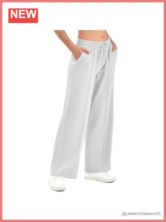 Pants - Women's Wide Leg Sweatpants with Pockets High Waisted Baggy Lounge Pants Soft